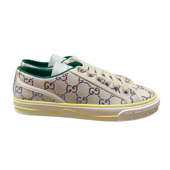 GUCCI 1977 Tennis Low Top Crystal GG Multi Monogram Canvas Lame Sneaker US 8.5 - Picture 1 of 9